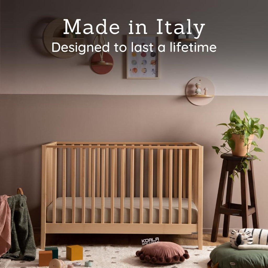 Baby LaLa 3-in-1 Convertible Wood Crib Bed, Made in Italy, Natural