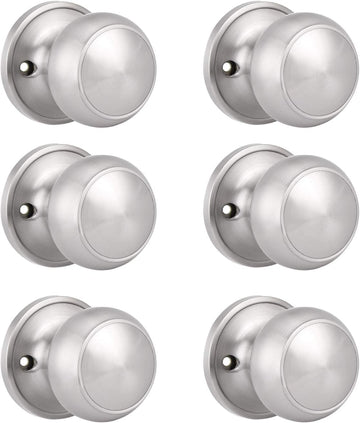 6 Pack Classic Closet Door Knobs Dummy Door Knob, Individual Non-Turning Dummy Door Knob Single Side, Satin Nickel