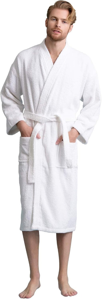 Men's Turkish Terry Kimono Style Bathrobe - 100% Cotton Robe for Men - Comfortable & Absorbent - Soft & Cozy Wear