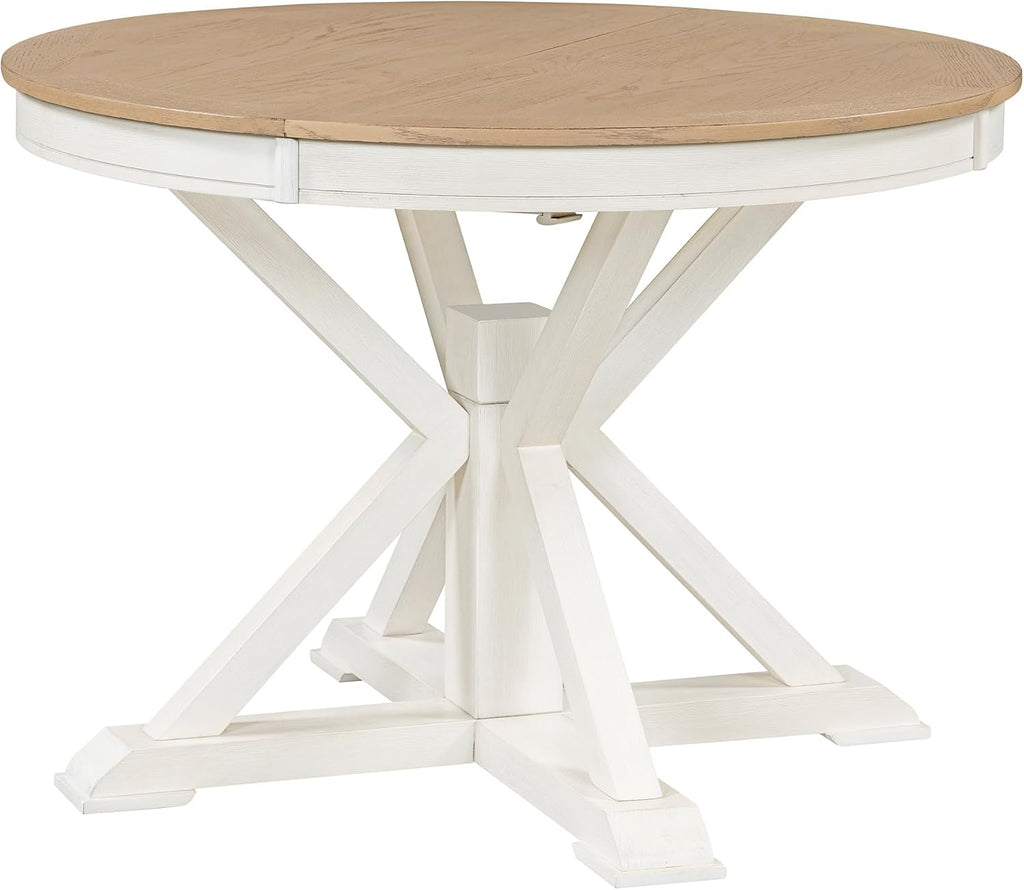 Extendable Round Dining Table for 4-8, Farmhouse 42"-54'' Expandable Kitchen Table with Removable Leaf and Pedestal