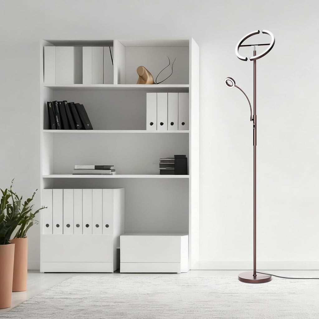 2-in-1 Brown LED Floor Lamp - 69" Dimmable Torchiere Standing Lamp with Remote Touch Control