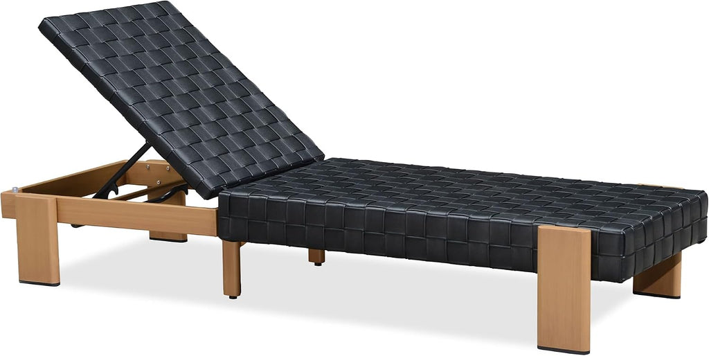 Patio Lounge Chair PU Leather Chaise Lounge Chairs 1PC, Black | Handwoven PU leather for less cracking peeling