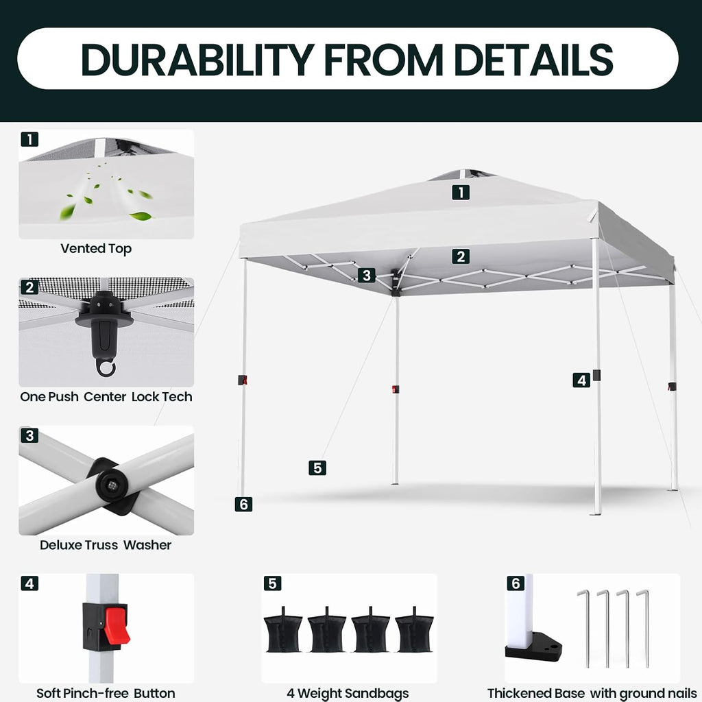 Shades 10x10 Pop Up Canopy with One Push Setup,Heavy Duty Beach Tent with Wheels for Easy Moving