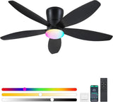 Flush Mount RGB Ceiling Fans with Lights-48 Low Profile Ceiling Fan with Light and Remote/APP Control,DC Reversible,LED Dimmable Blakc Ceiling Fans for Bedroom,Indoor/Outdoor Patio Use A101-B0F8HW7T84