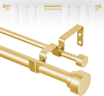 Gold Double Curtain Rods for windows:Adjustable Heavy Duty Double Curtain Rod for Bedroom Living Room,1