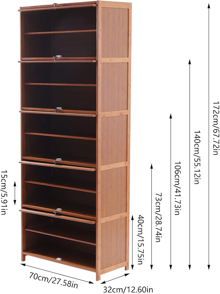 Tall Bamboo Shoe Storage Cabinet Bamboo Shoe Rack with Doors, 11 Tier Freestanding Shoes Rack Heels Sneakers Shelf