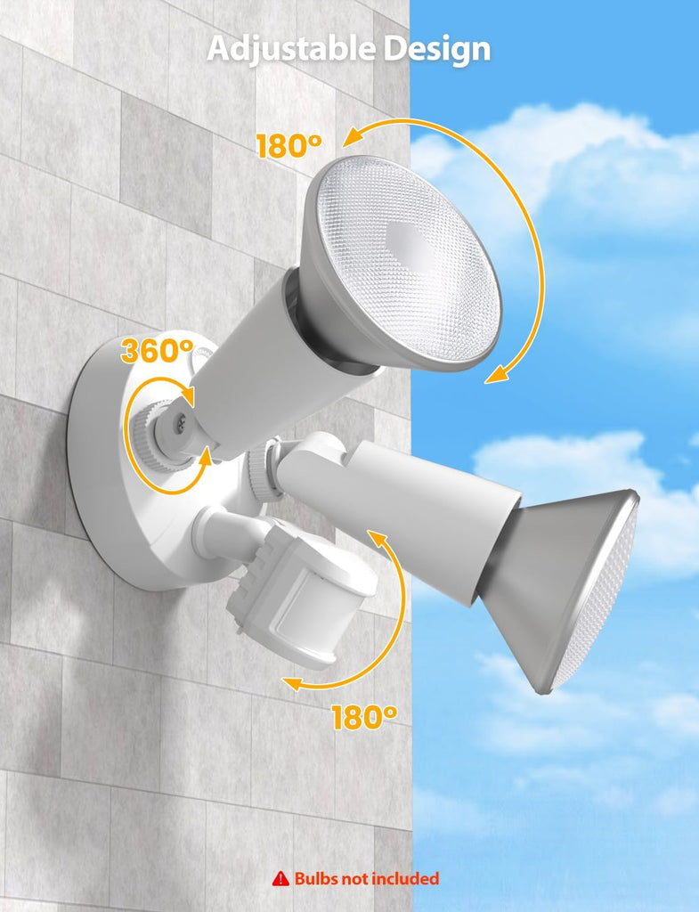 2 Head Motion Sensor Outdoor Lights, Adjustable Twin PAR38 Holder, 2 Pack Hardwired Outdoor Flood Light Fixture 300W