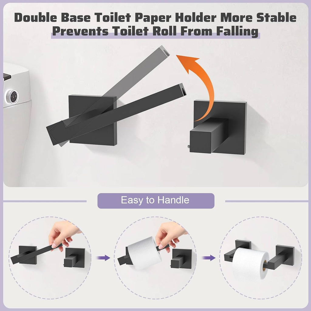 Matte Black Towel Bar Set 5-Piece Bathroom Hardware Accessories Set,23.6 Inch Modern Towel Holder Set SUS304