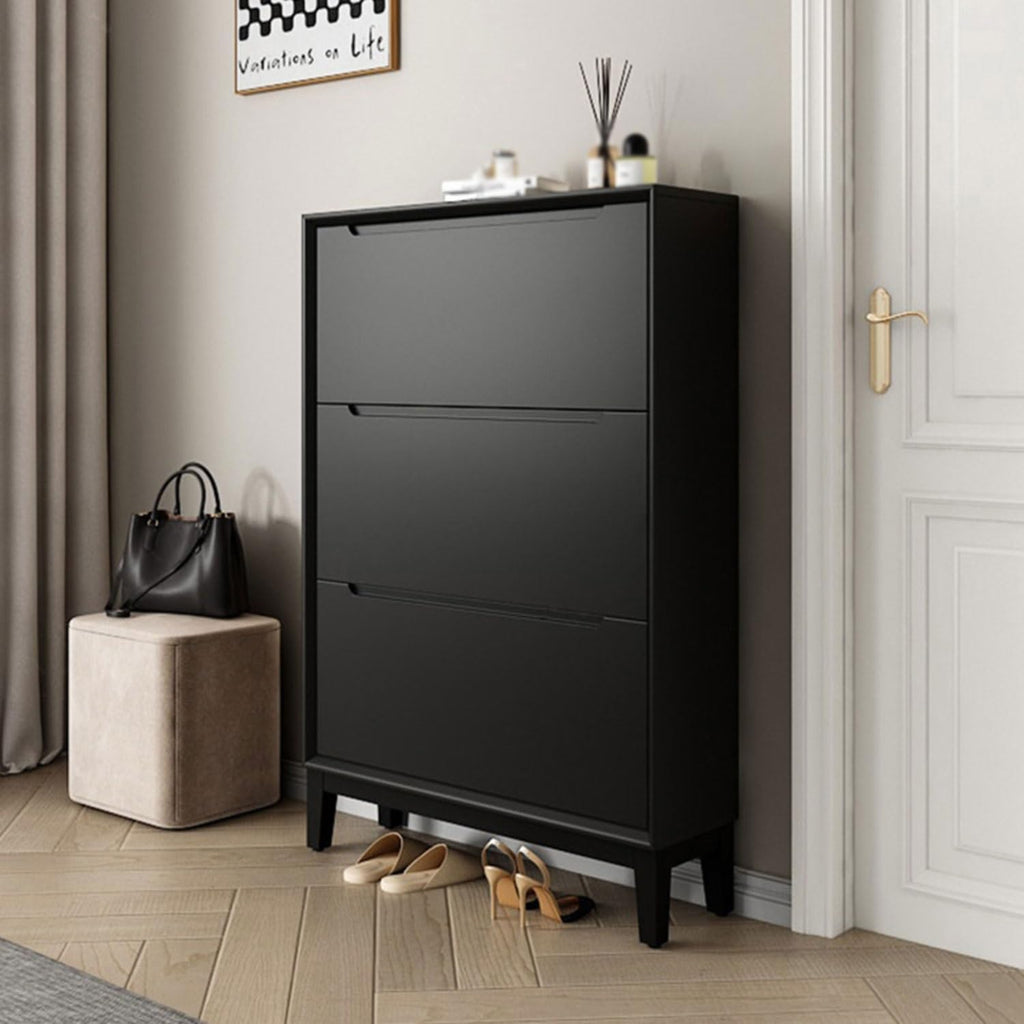 Organizer Rack,3-Tier Flip-Top Solid Wood Shoe Cabinet,Sturdy Solid Wood,Space-Saving Narrow Style, Dust-Proof,with