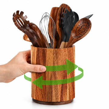 Acacia Wood Utensil Holder 360° Rotating Kitchen Utensil Organizer