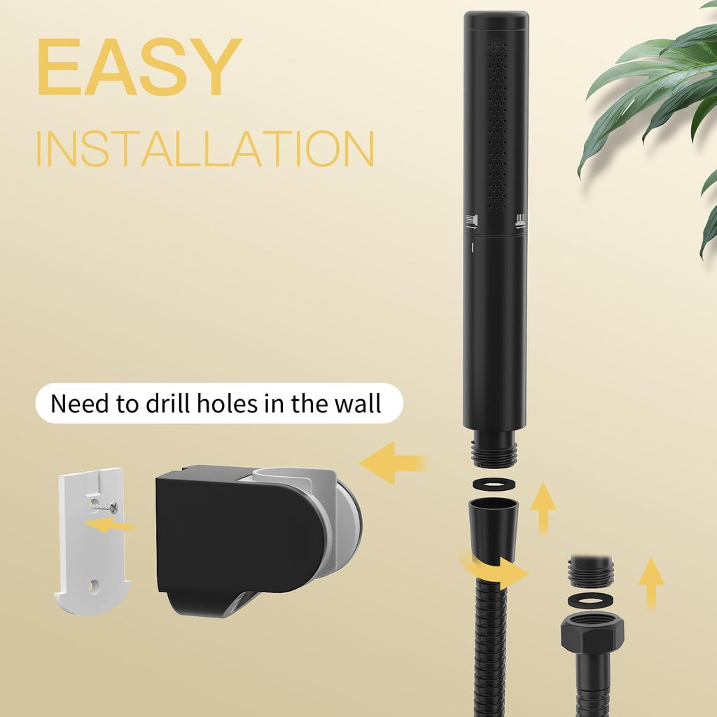 Black Brass 2 In 1 Function Handheld Shower Head Set High Pressure 7 Inch Shower Head High Flow Hand Shower Wand with 59 Inch Hose, Bracket, Matte Black Finish