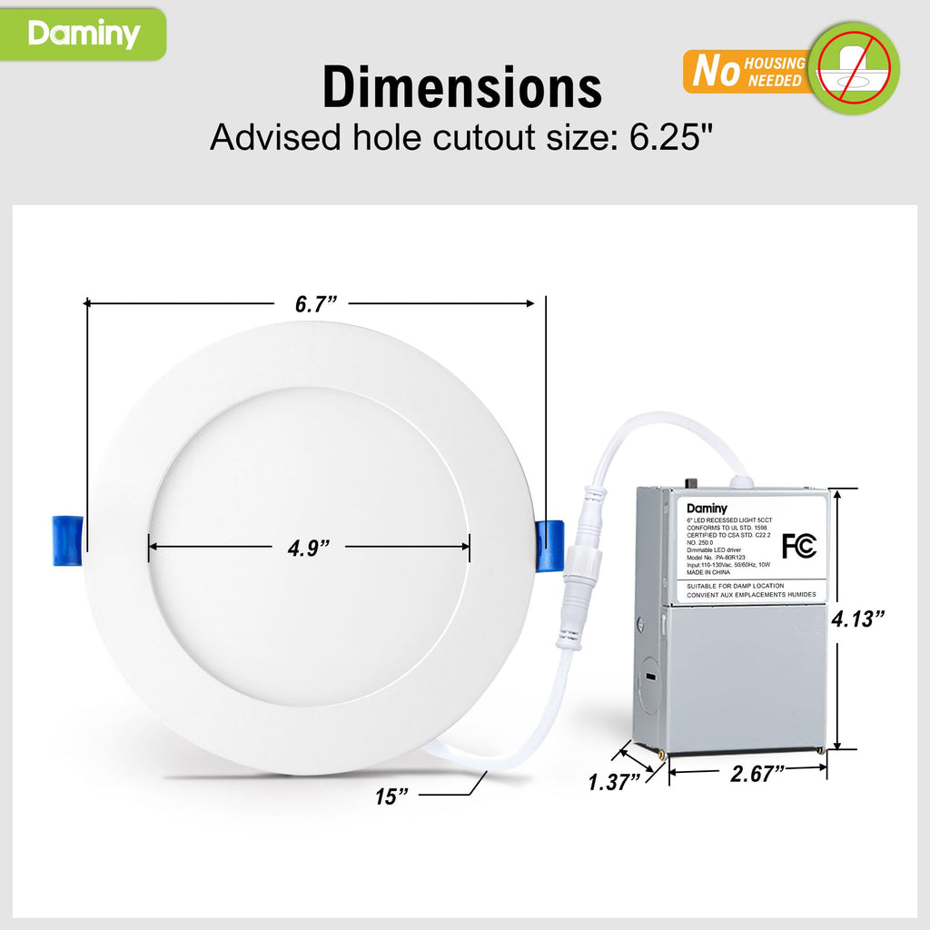 12 Pack 6 Inch LED Recessed Lighting, Canless Wafer Downlight