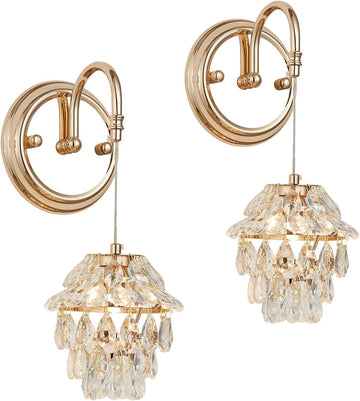 Modern French Gold Hardwired Crystal Wall Sconce Set of 2, Pinecone Shape Vintage Farmhouse Wall Mount Light Fixture