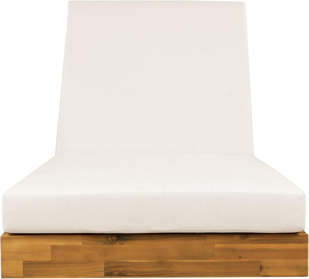 4-Pack Acacia Wood Chaise Lounge Chair, Teak Finish Outdoor Recliner, Cream Cushion, Heavy Duty 300 lbs Each, 79.6" x