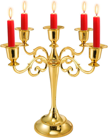 5 Arm Gold Candelabra, Candelabra Candle Holder, 10 Inch Tall Candlesticks Holder, Elegant Taper Candle Holder