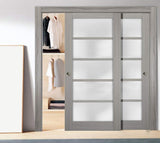 Sliding Closet Door SARTODOORS Quadro 4002 Bypass Interior Doors with Frosted Glass, MDF, 36x80, Gra