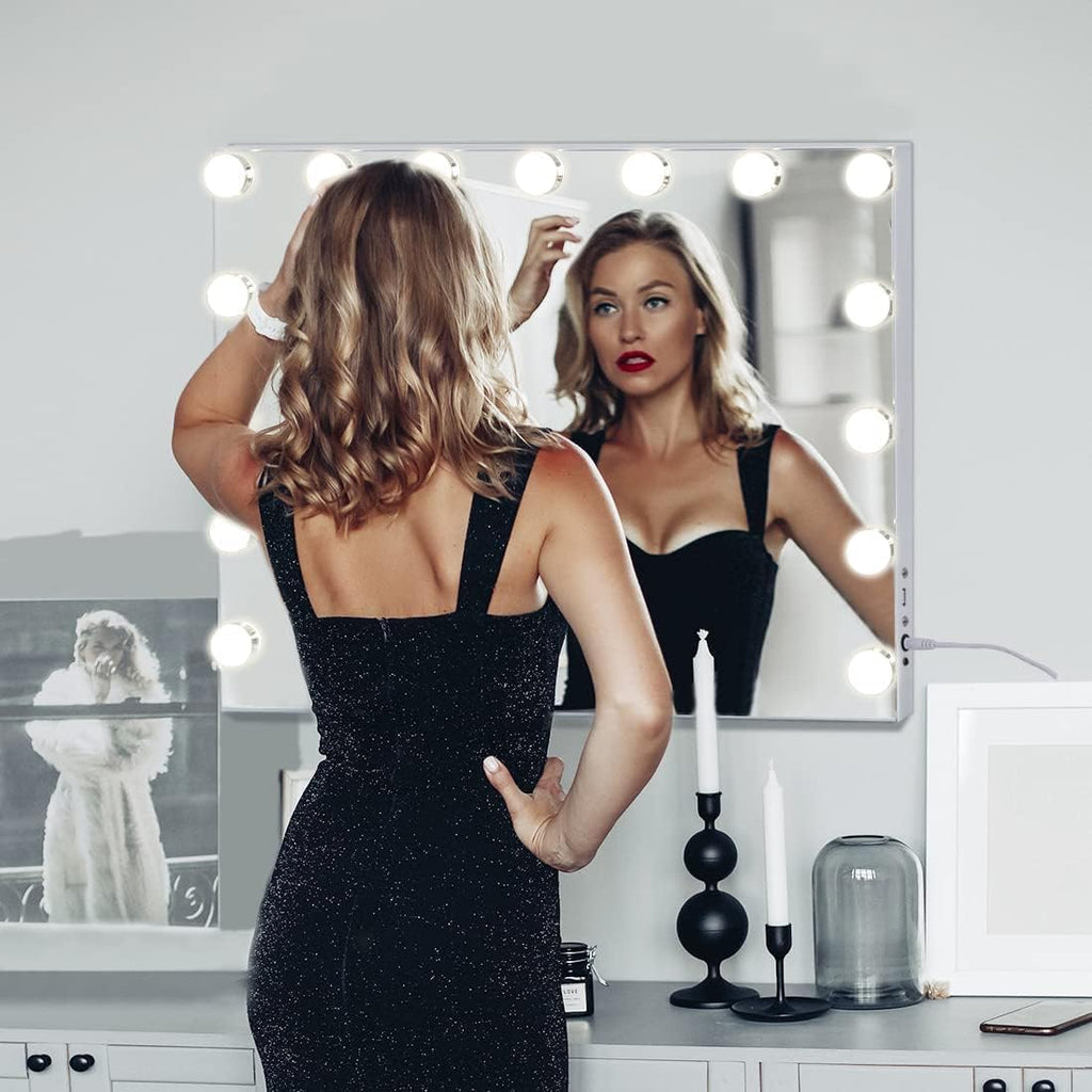 Vanity Mirror with Lights, Hollywood Lighted Makeup Mirror with 15 Dimmable LED Bulbs for Dressing Room & Bedroom