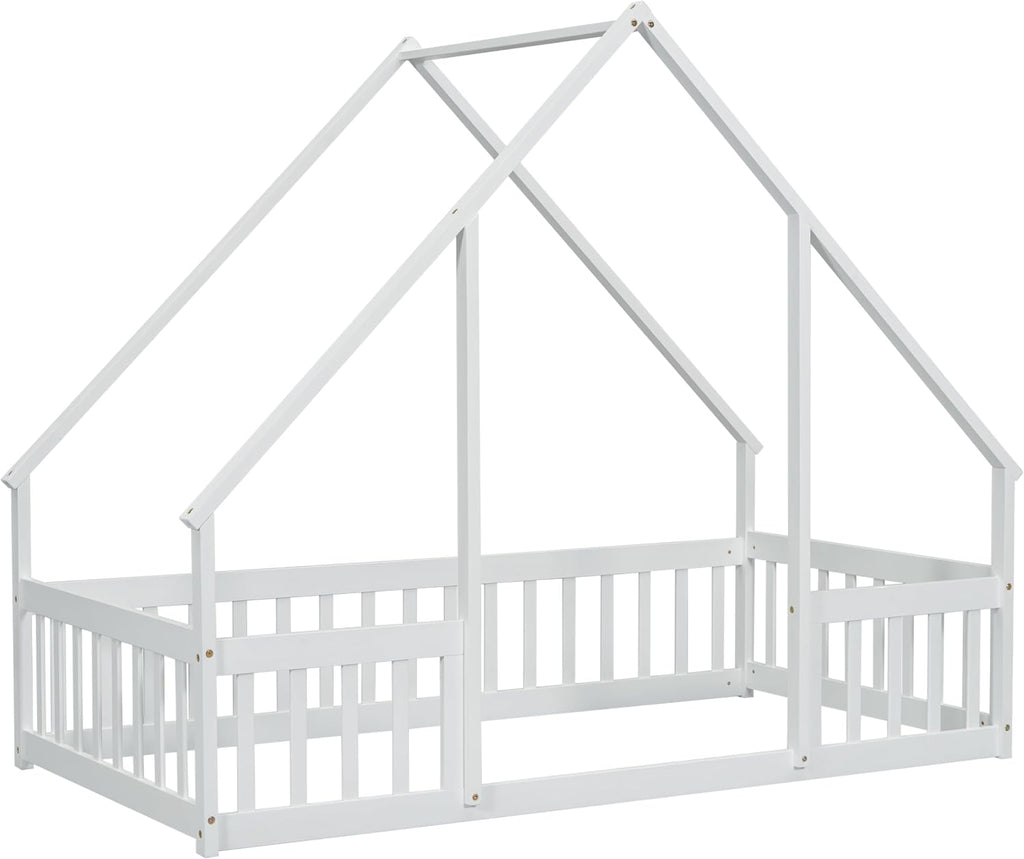 Twin Floor Bed for Kids, Girls, Boys, Wood House Bed Frame, House Floor Bed for Kids, Twin Size Montessori Floor Bed
