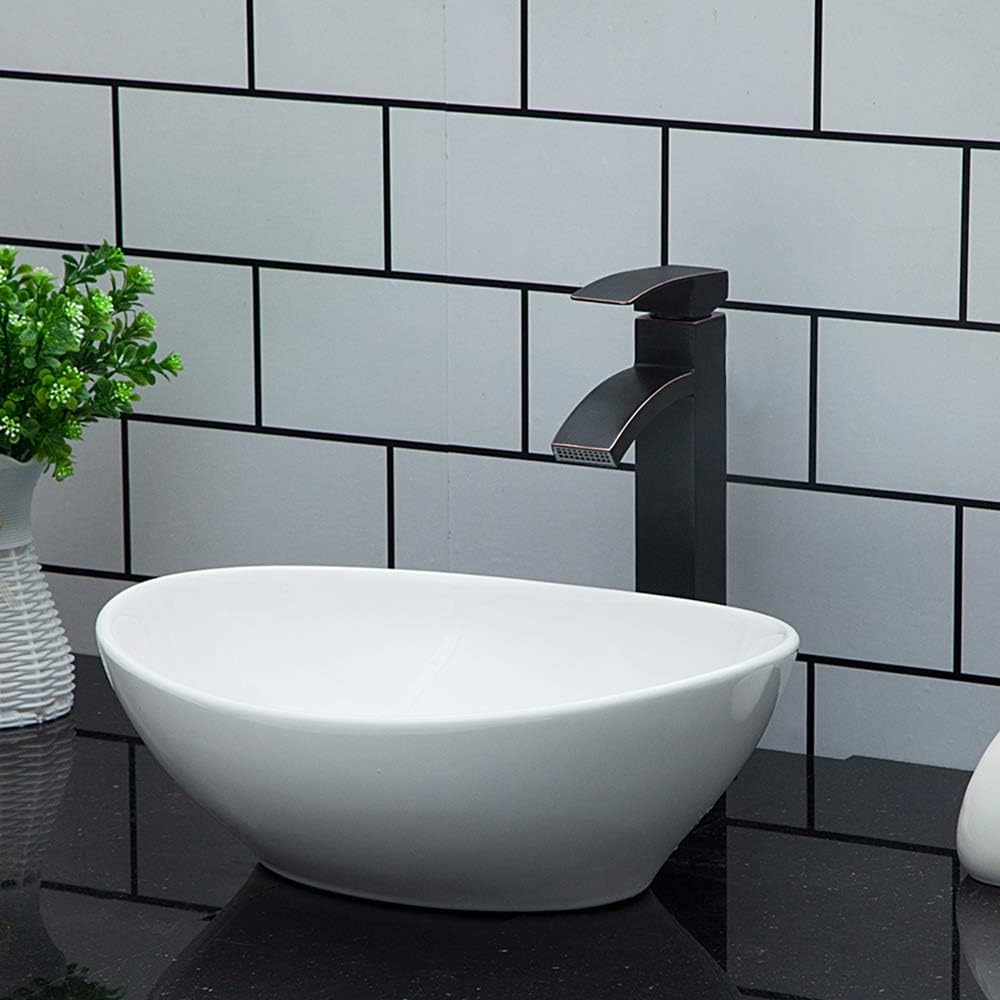 Kichae Oval Vessel Sink 16"x13" Modern Bathroom Vessel Sink Above Counter Egg Oval Shape White Porcelain Ceramic