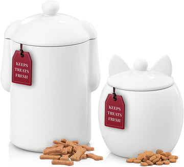 Airtight Ceramic Pet Treat Jar Set of 2 White (Dog & Cat)