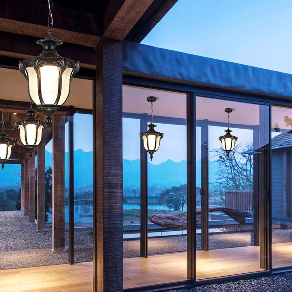 Victorian E26 Exterior Aluminum Ceiling Pendant Light American Outdoor Waterproof Chandelier European Garden Corridor