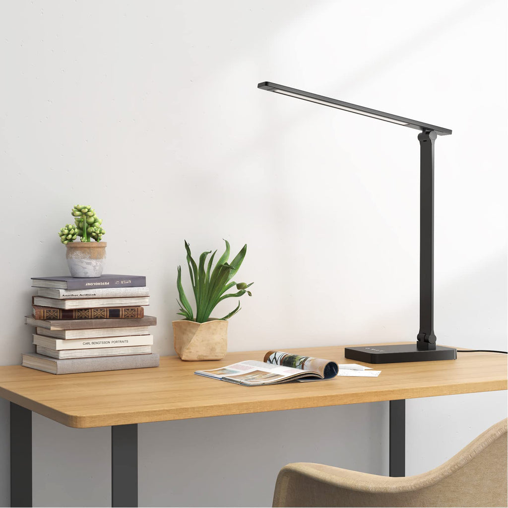 Desk Lamp with USB Charging Port, 650LM 9.5W, Black
