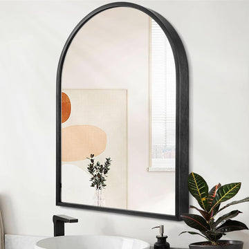 Black Arched Wall Mirror Aluminum Alloy Frame Bathroom Mirror Brushed Metal Vanity Wall Mounted Mirror Bedroom