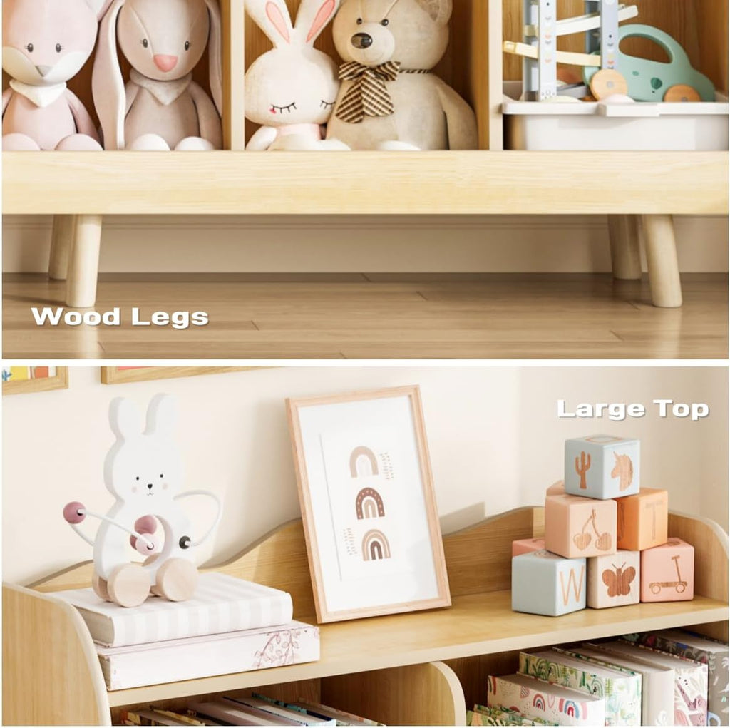 Kids Bookshelf and Toy Storage Orangizer, 3-Tier, Curve | Children's Bookcase, Curve Design, 5 Cubbies Toy Storage