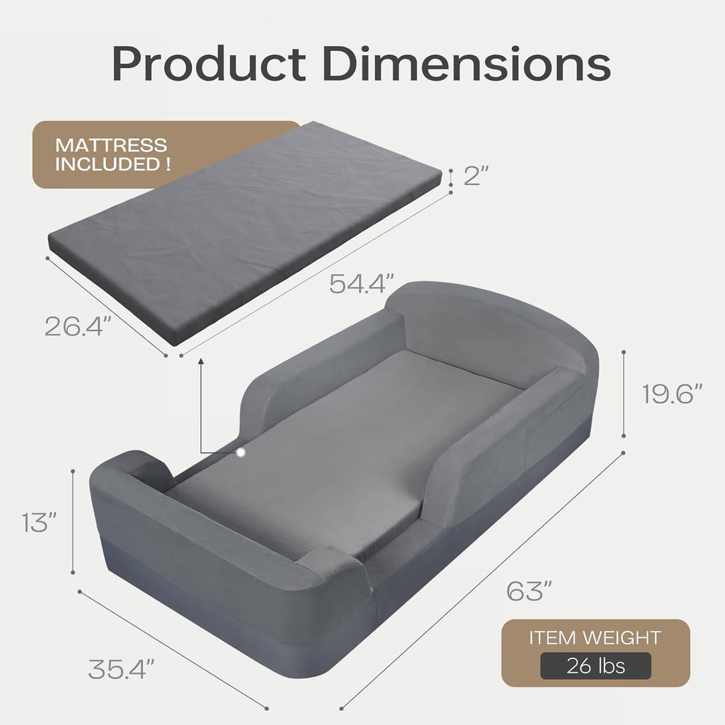 Toddler Floor Bed with Mattress Included, No Assembly Needed | Boneless Kids Foam Bed with Built-in Guardrails, Ideal