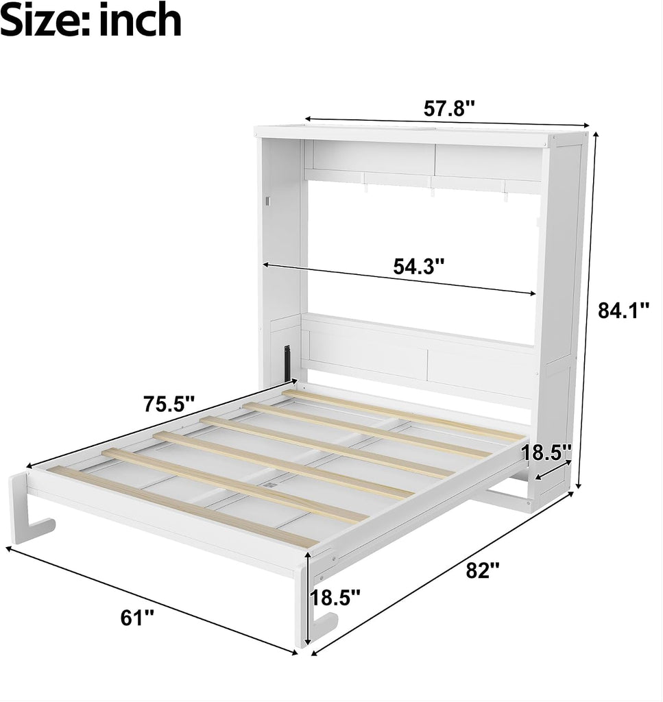 Murphy Bed Full,Murphy Bed with Legs,can be Folded,Wall Bedframe w/Wood Slat Support,No Box Spring Needed,for Bedroom