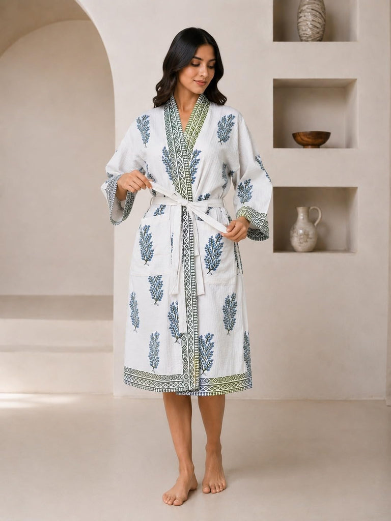 Bathrobe for Women, 100% Cotton Waffle Spa Robe, Knee Length