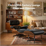 Modern Reading Chair and Ottoman — Walnut Leather
