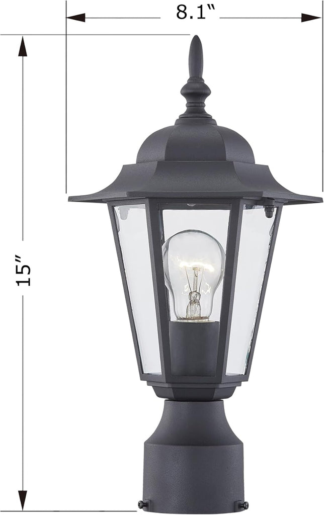 Outdoor Post Light, Pole Lantern, E26 Base 60W Max, Aluminum Housing Plus Glass, Wet Location Rated, ETL Qualified