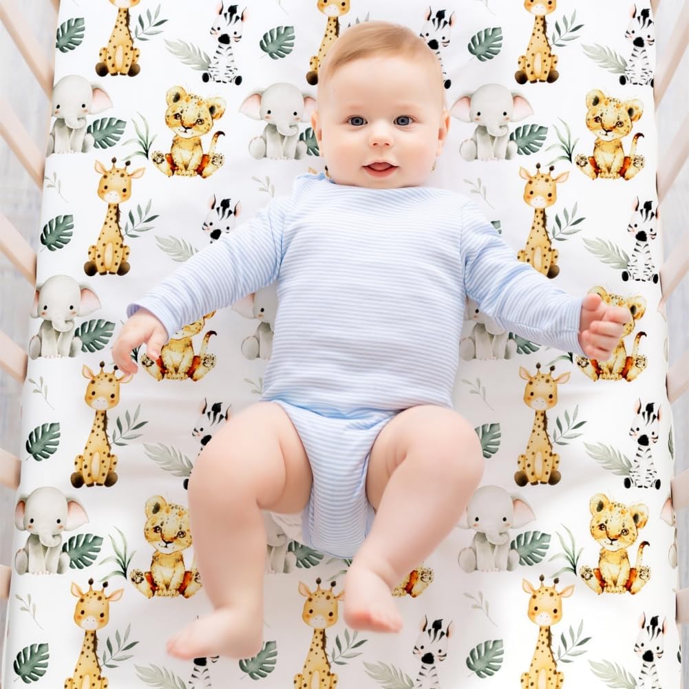 Baby Crib Bedding Set Safari Neutral Crib Nursery Comforter Bed Sets Decor with Fitted Crib Sheet, Comforter and Bed