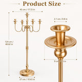 Gold Candelabra Floor Candle Holders, 2 Pack 50 Inch Tall 5 Arm Metal Candelabra Centerpieces for Tables, Wedding