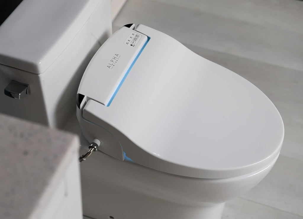 Elongated Bidet Toilet Seat with Endless Warm Water, Bowl Mist, LED Light, Quiet Operation, Wireless Remote, Stainless Steel Nozzle, Sittable Lid