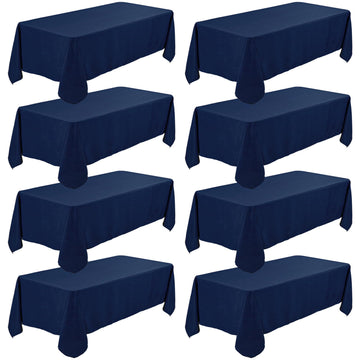 8 Pack Premium Navy Blue Tablecloth 90 x 132 Inch, Rectangle Table Clothes for 8 Foot Tables Washable Polyester