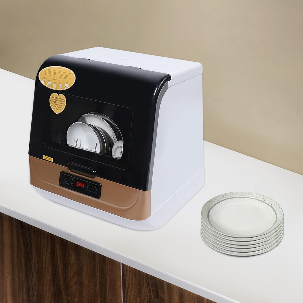 Countertop Dishwasher with 3 Washing Programs, Compact Dishwasher 360°Streak-Free Deep Cleaning