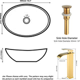 16" Gold Bathroom Sink Ceramic Vessel Sinks for Bathrooms Above Counter Bathroom Sink Oval Vessel Sink with Faucet and