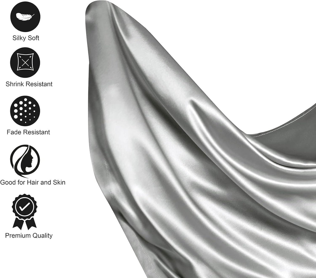 Silk like Satin Sheets, King Bed Sheet Set, Light Gray, 4 Piece