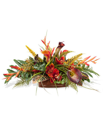 Orchid & Calla Lily Silk Centerpiece - Amazingly Lifelike - Vibrant Colors - Hand-Crafted - 15 x 29 Inches