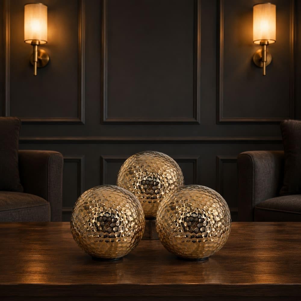 Textured Ceramic Decorative Orb Spheres Set of Three for Centerpiece Bowl Mantel Tabletop Shelf Counter Living Room