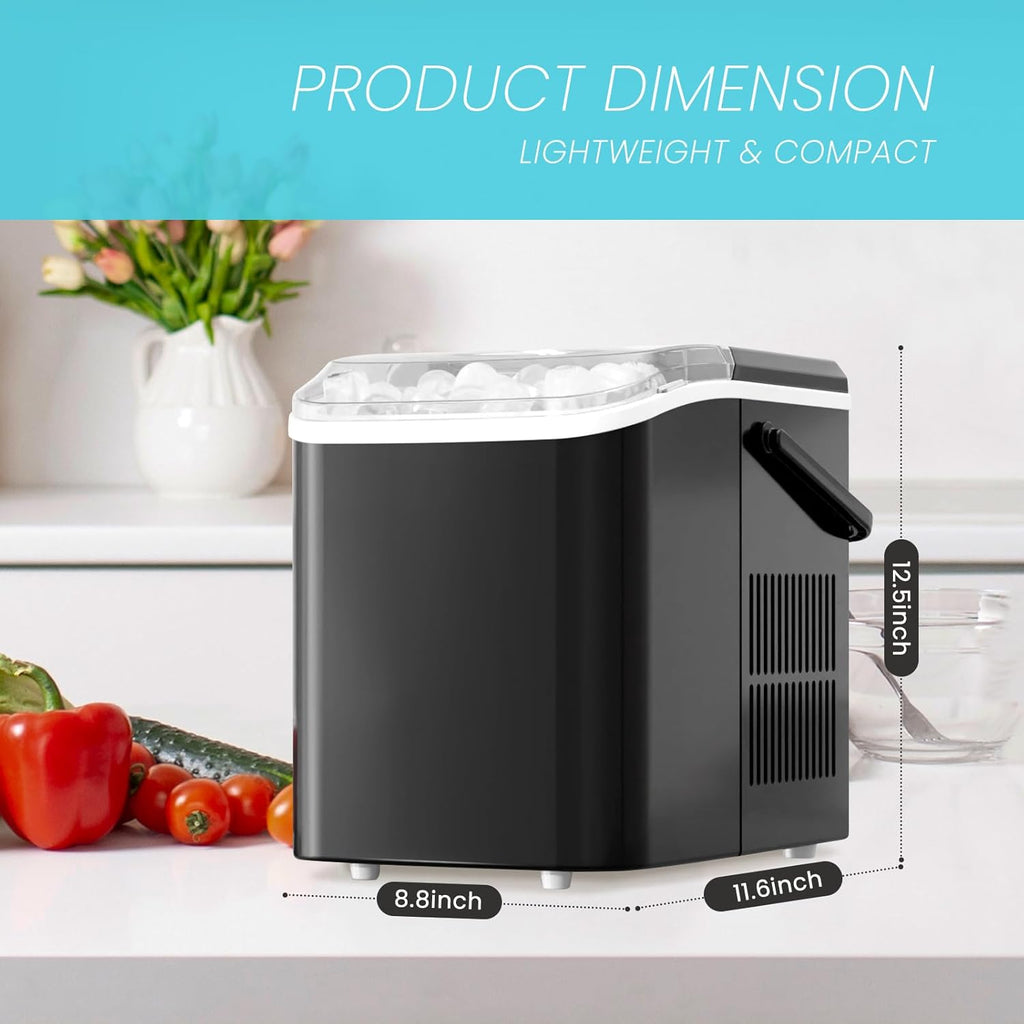 Ice Makers Countertop, Portable Ice Machine with Handle, 6 Mins 9 Bullet Ice Cubes with Basket and Scoop, 26lbs