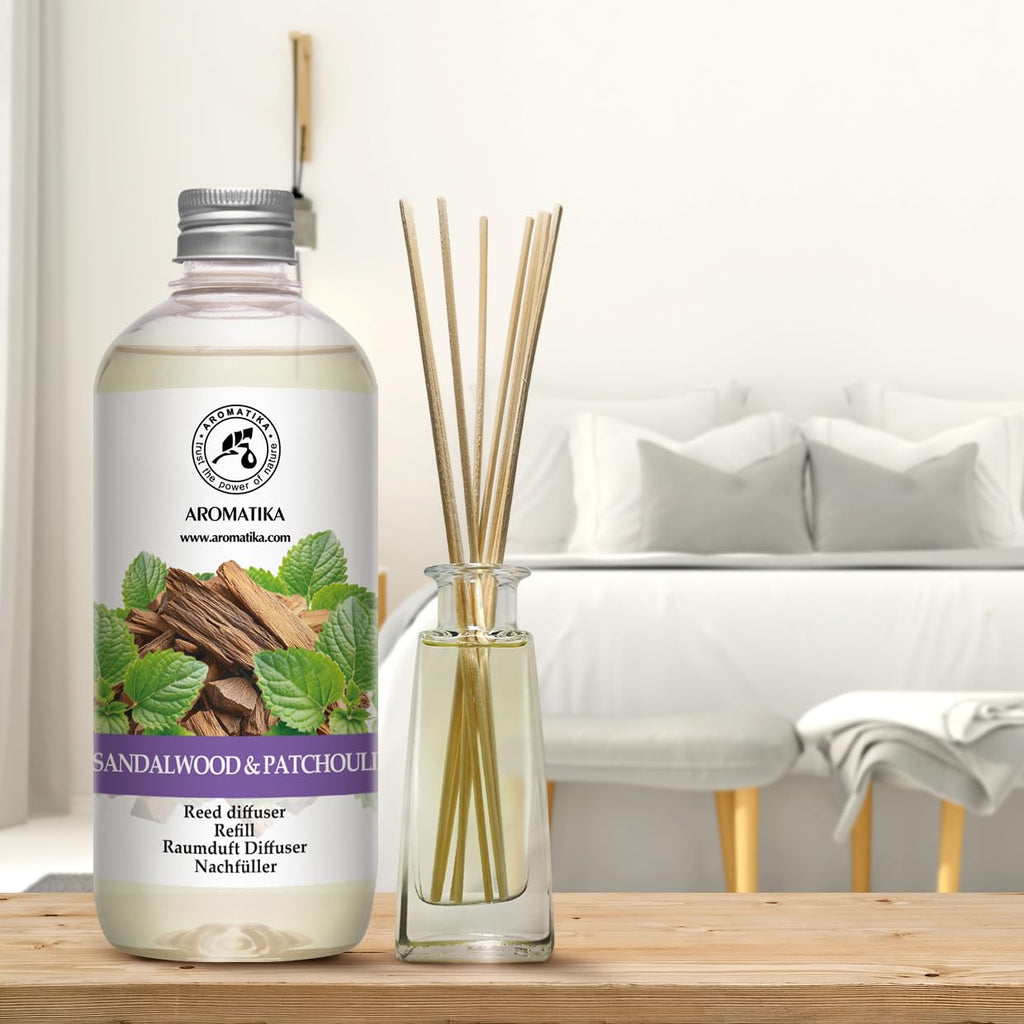 Reed Diffuser Refill Sandalwood - Patchouli 17 Fl Oz - Scented Diffuser Refill with Patchouli Essential Oil - Home
