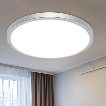 16 inch Flush Mount LED Ceiling Light Fixture, 3000K 4000K 6500K Adjustable, 36W 3200lm Brushed Nickel Satin Round