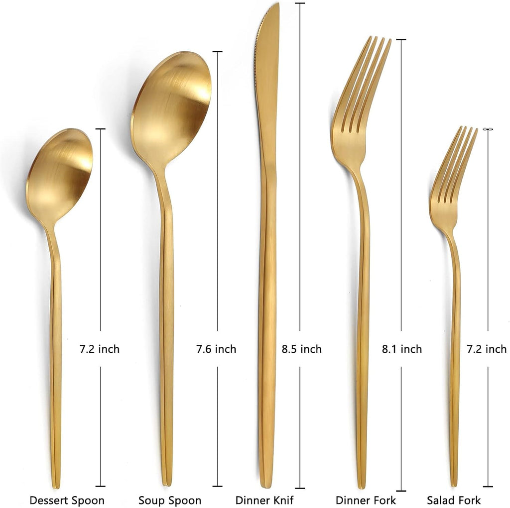Matte Gold Silverware Set for 8, Stainless Steel Flatware Cutlery Set