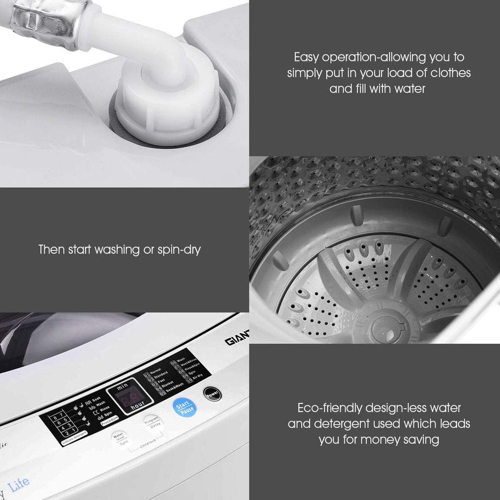 Full-Automatic Washing Machine Portable Compact 1.34 Cu.ft Laundry Washer Spin with Drain Pump, 10 programs 8 Water