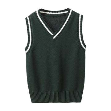 V Neck Knitted Vests for Boys Girls Sleeveless Sweater Vest Pullover Knitwear Crop Tops Kids School