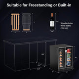 Dual Zone Wine and Beverage Refrigerator, 34 Bottle Wine Fridge with 2 Glass Doo