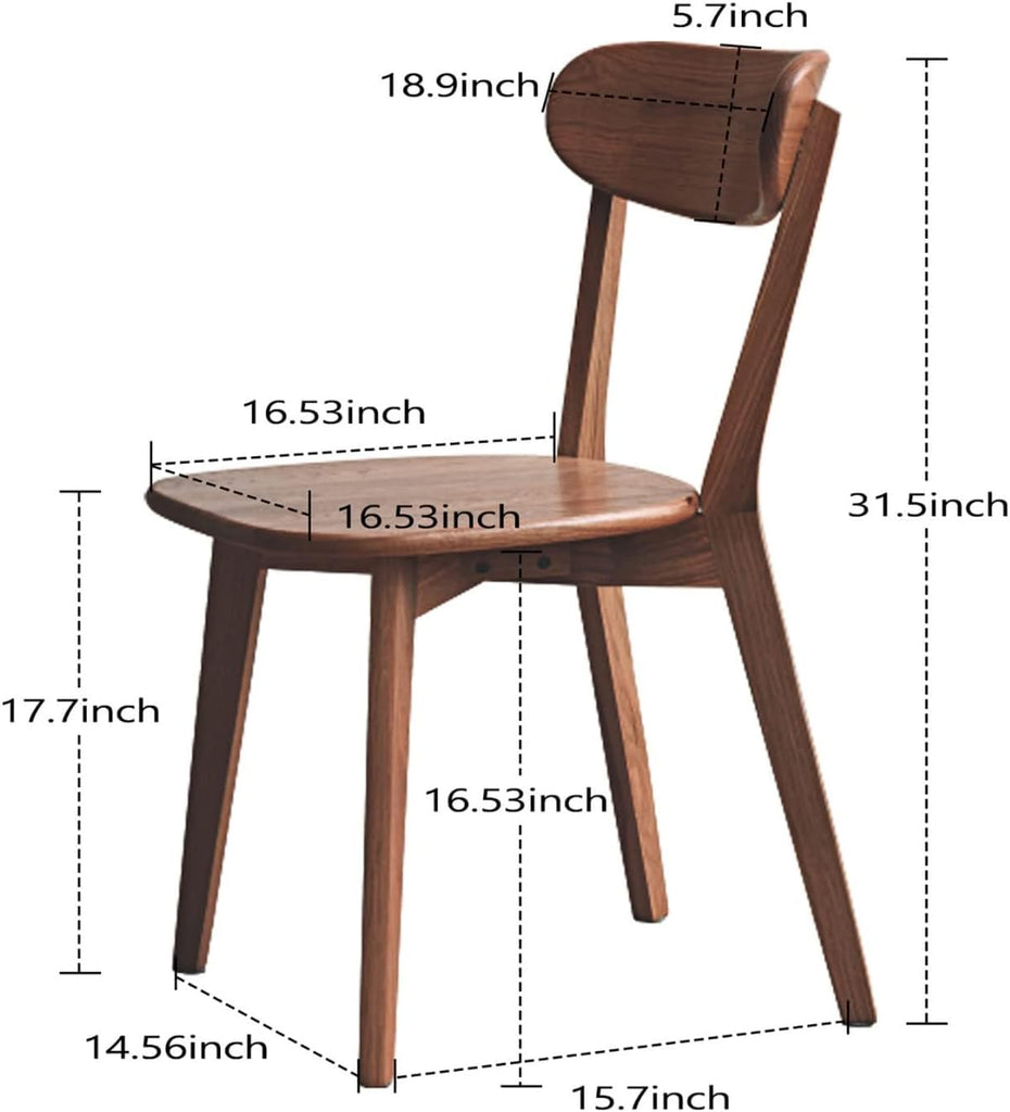 Walnut Oak Wood Dining Chair - Set of 2, Mid-Century Modern, Ergonomic, Easy Assembly